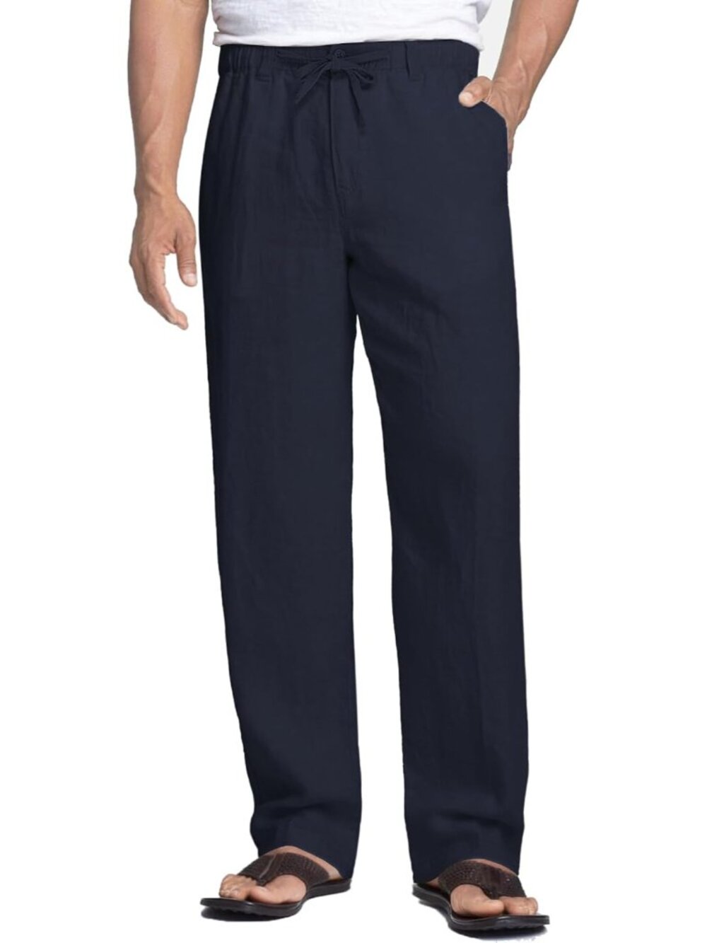 Men's Linen Pants Casual Lightweight Drawstring Beach Summer Pant